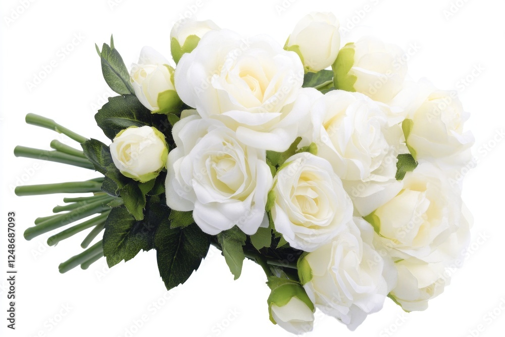 A beautiful arrangement of white roses against a clean white background, perfect for romantic occasions or as a symbol of love and appreciation A beautiful arrangement of white roses against a clean white background, perfect for romantic occasions or as a symbol of love and appreciation