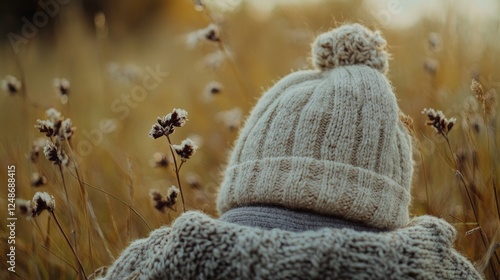 A person standing amidst a field of tall grass, great for environmental or outdoor themed projects photo