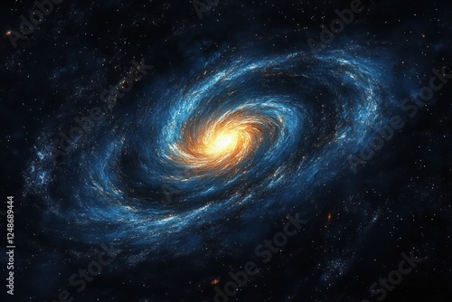 Vibrant Blue Spiral Galaxy with Stars in Dynamic Motion