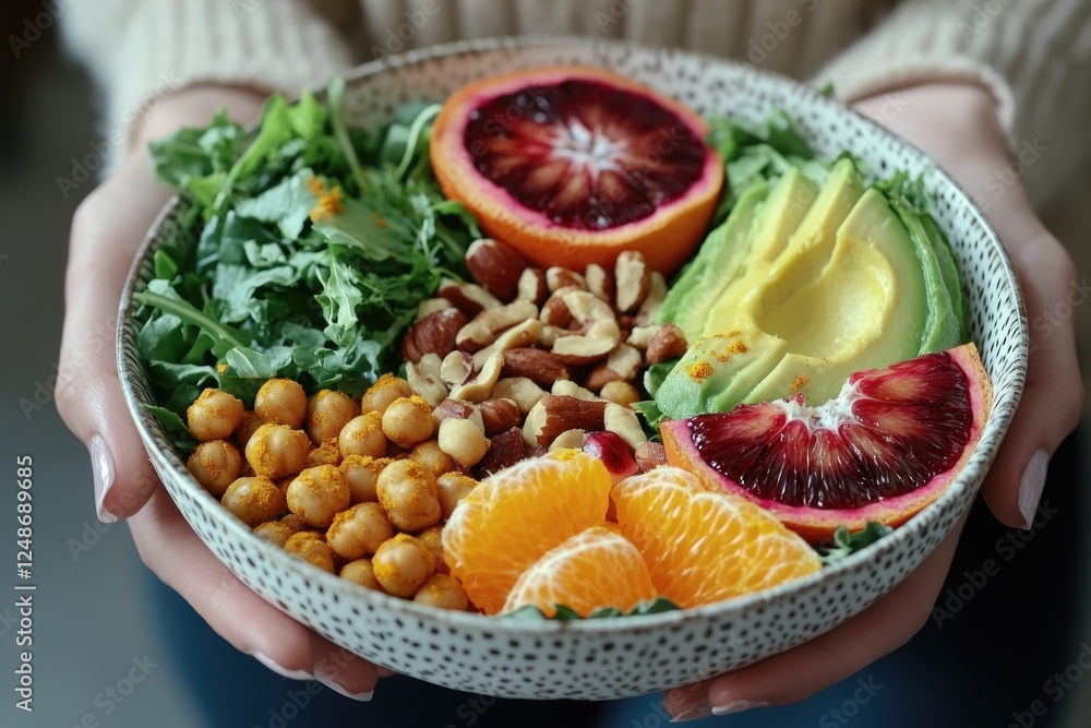 A person holding a bowl of colorful fruits and vegetables A person holding a bowl of colorful fruits and vegetables
