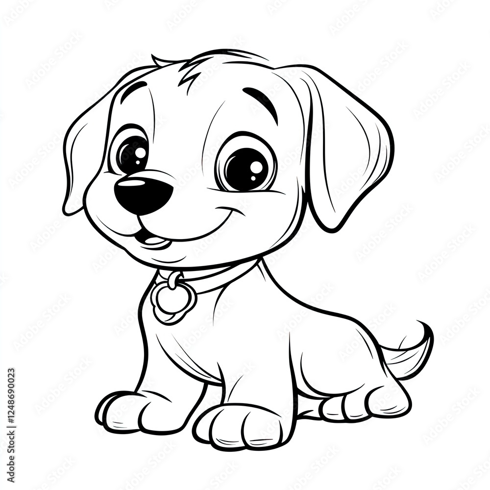 Fototapeta premium Adorable Puppy Coloring Book Page Simple Illustrations for Kids