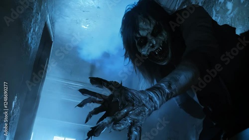 Devilish characters and monsters. Collection of motion graphics in horror fantasy genre. Blue clip nightmares for Halloween