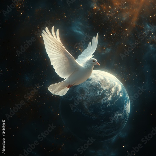 Wallpaper Mural Paloma de la Paz sobre volando el planeta tierra, símbolo de la paz en la tierra y tranquilidad política. Torontodigital.ca