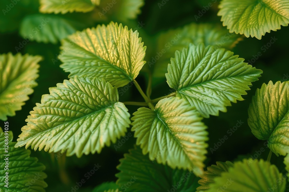 Detailed view of a leafy plant, suitable for botanical or nature-themed illustrations Detailed view of a leafy plant, suitable for botanical or nature-themed illustrations