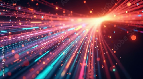 Wallpaper Mural Illuminated fiber optic cables radiating energy, colorful abstract light pattern, vibrant pink, teal, and gold tones, futuristic glowing lines, dynamic composition, innovative digital technology theme Torontodigital.ca
