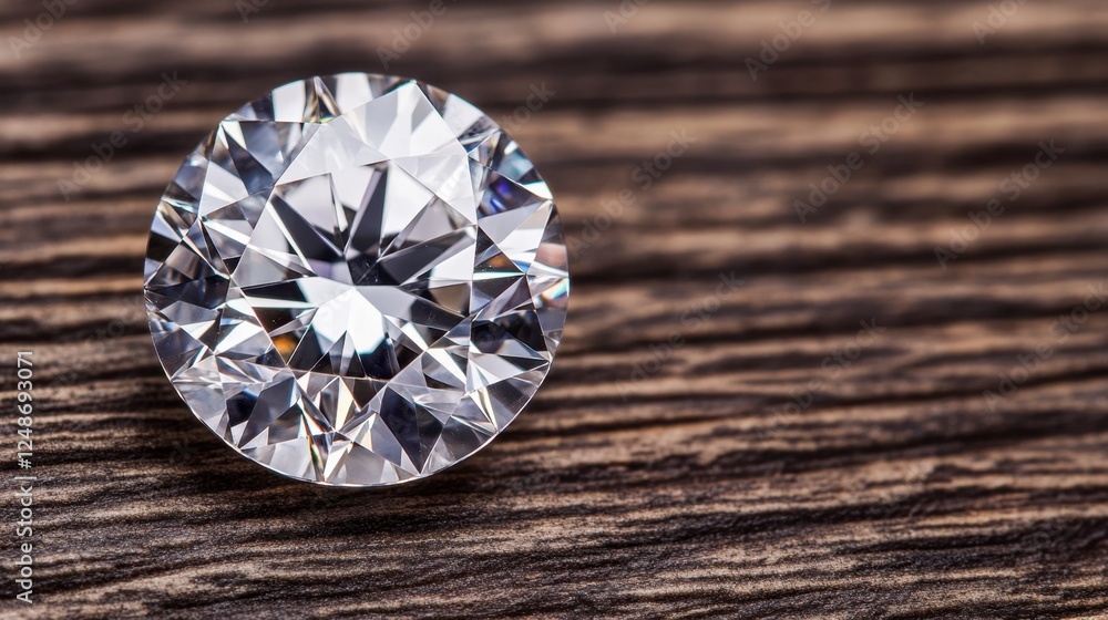 A beautiful diamond resting atop a wooden table, highlighting its natural brilliance. A beautiful diamond resting atop a wooden table, highlighting its natural brilliance.