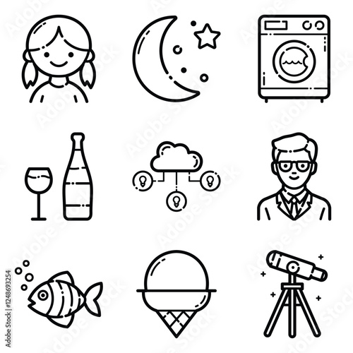 Essential Flat Icon Set Isolated On White Background