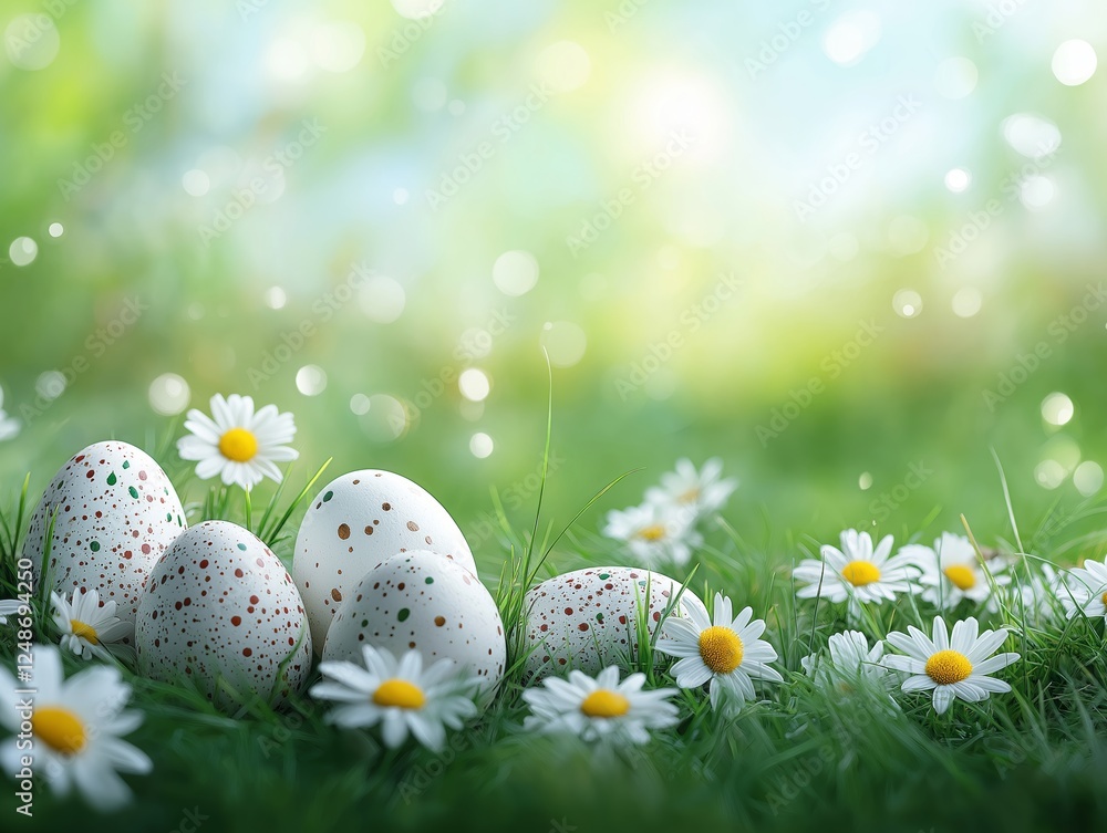 Natural spring setting with beautifully decorated eggs for an Easter celebration Natural spring setting with beautifully decorated eggs for an Easter celebration