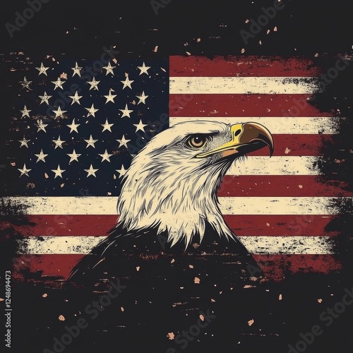 EEUU, Concepto de potencia y dominio mundial. La bandera y el águila como símbolos de norteamérica.