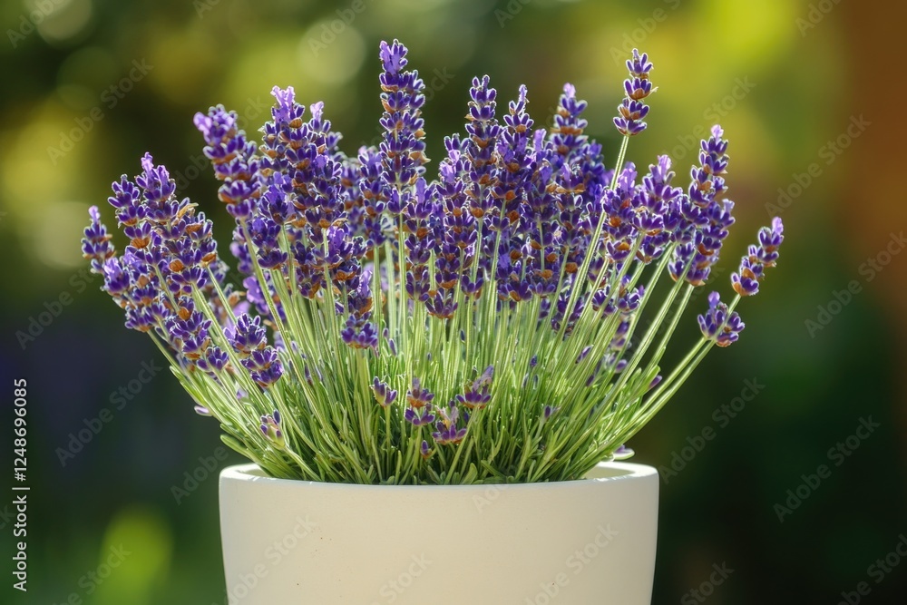 Fototapeta premium A beautiful arrangement of purple flowers in a white vase, placed on a table
