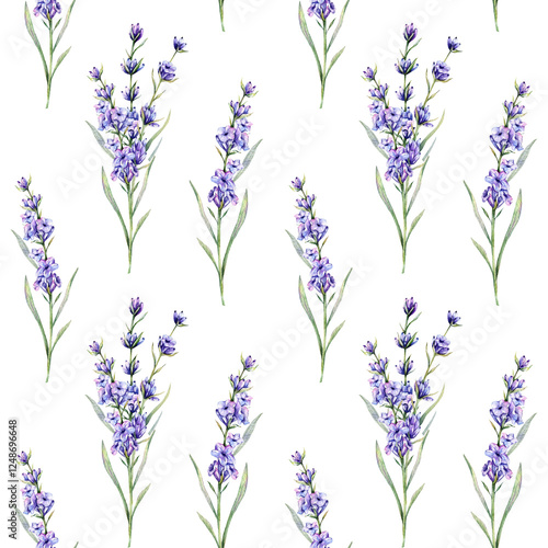 Lavender seamless background illustration. Lavender seamless pattern. Floral background with violet lavender. Spring Summer Botanical Background for wallpapers, wedding, wrapping paper, textile