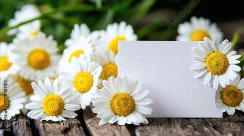 A bouquet of white and yellow flowers on a plain card, ideal for birthdays, get well messages or everyday use photo