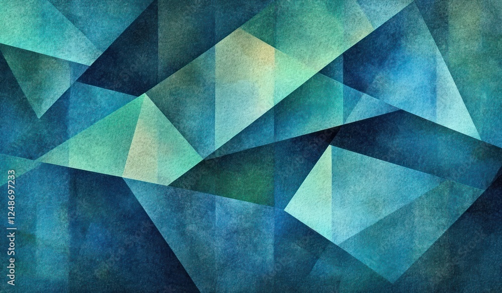 abstract geometric triangle layers in blue and green shades with watercolor texture and soft lighting abstract geometric triangle layers in blue and green shades with watercolor texture and soft lighting