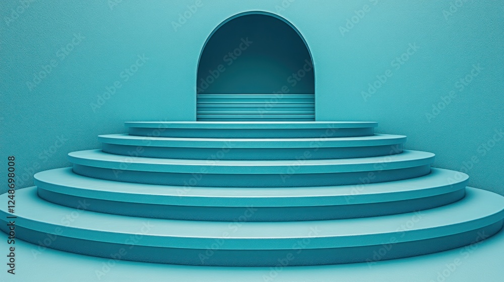Circular stairs leading to arched doorway in blue room. Circular stairs leading to arched doorway in blue room.