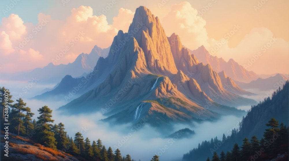 Obraz premium Mystical Mountain Oil Painting Collage