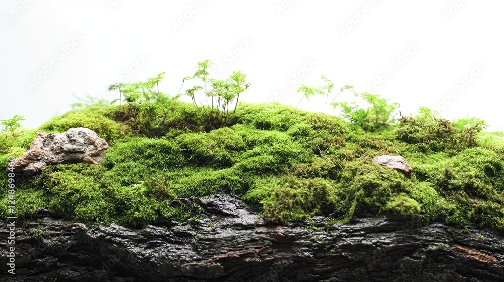 Lush Moss and Miniature Ferns Growing on Weathered Wood for Backgrounds Lush Moss and Miniature Ferns Growing on Weathered Wood for Backgrounds