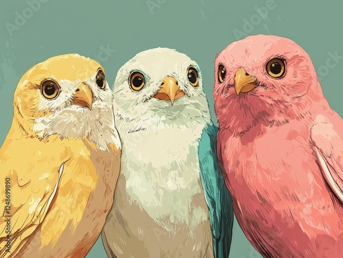 Vintage Vector Illustration of Three Colorful Owls on a Soft Background for Artistic and Creative Projects