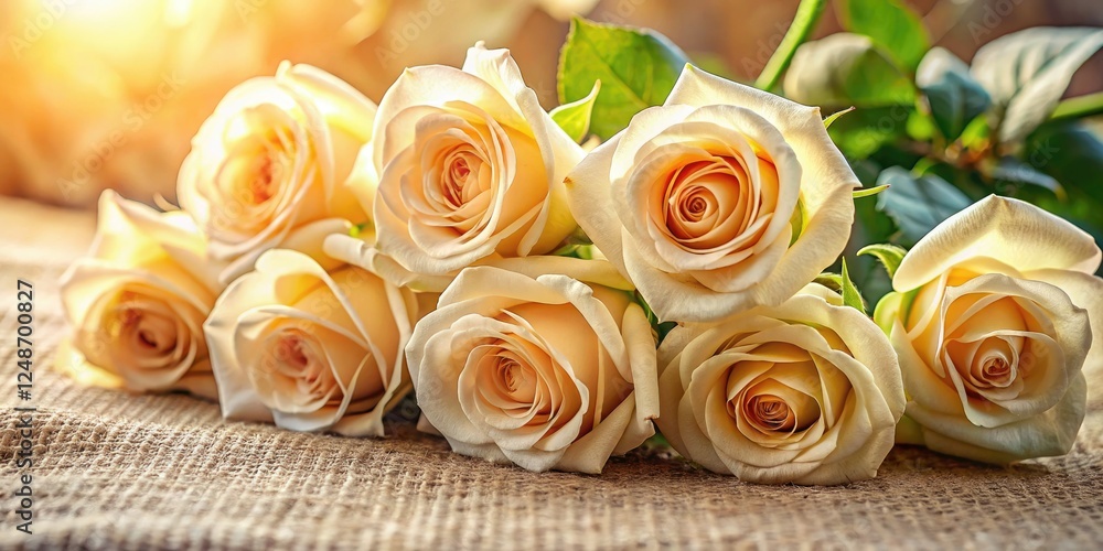 Obraz premium Architectural light cream rose bouquet; elegant floral still life photography.