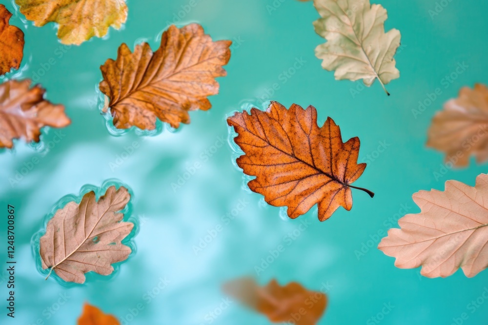 Obraz premium Close-up of a bunch of leaves floating on the surface of a pool of calm water