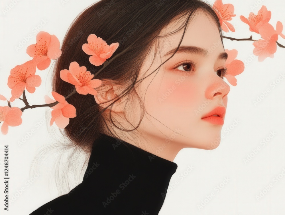 Fototapeta premium illustration of a young woman with flowers