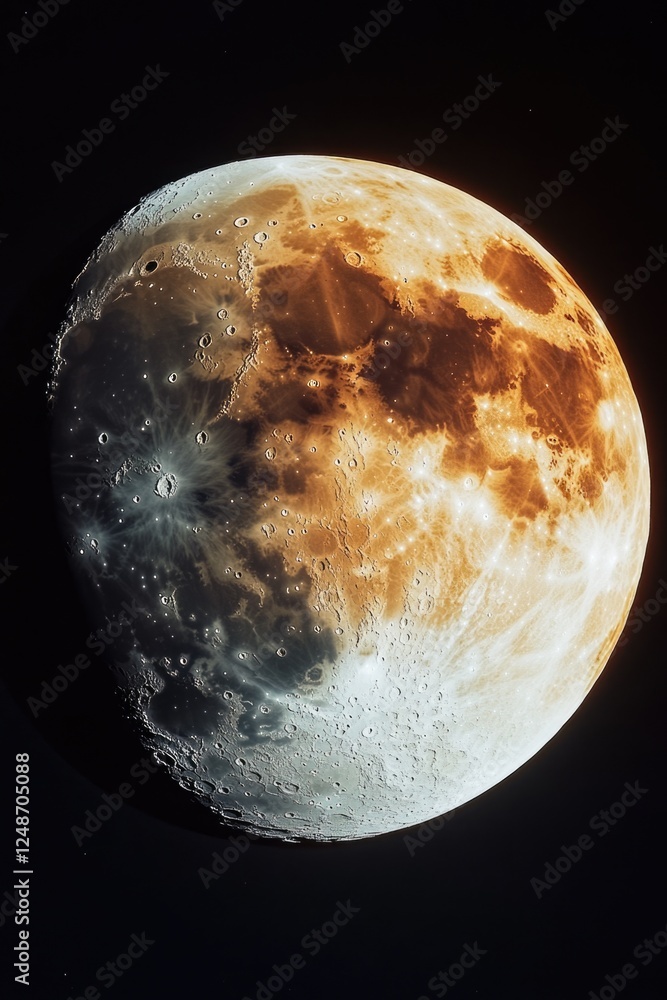 Fototapeta premium A clear view of the moon's surface on a black background, ideal for uses such as astronomy or space-themed designs