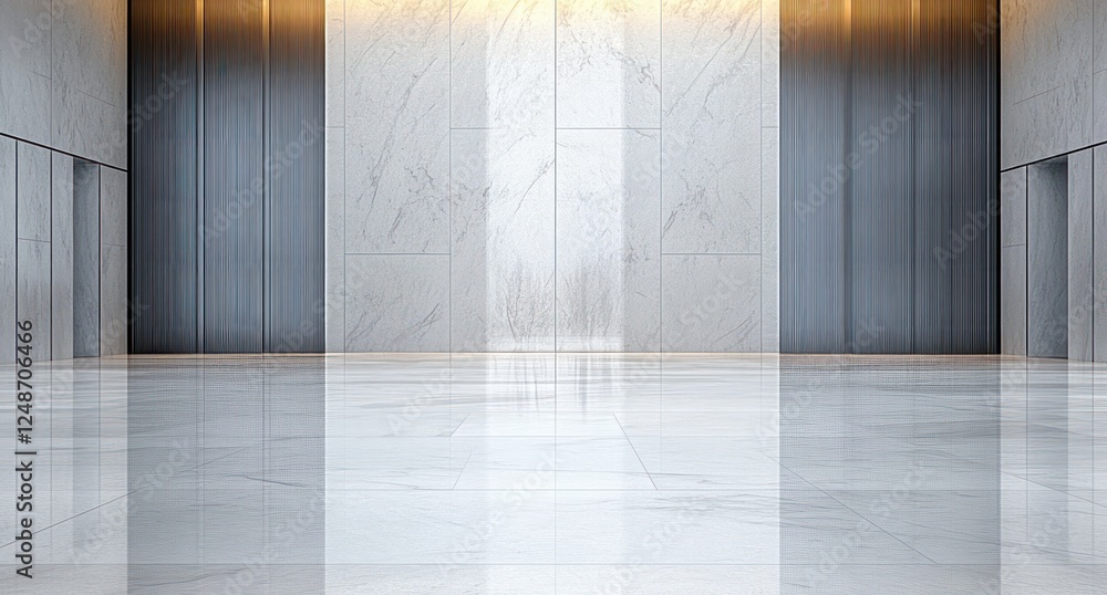 Obraz premium Modern Minimalistic Interior with Polished Marble Floor and Brushed Metal Walls