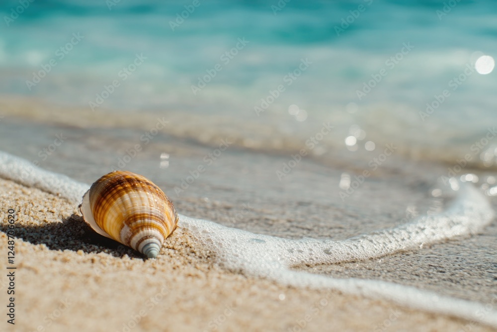 A solitary shell found on a sandy beach, perfect for a coastal-themed image A solitary shell found on a sandy beach, perfect for a coastal-themed image
