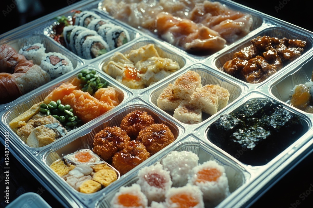 A colorful and diverse selection of foods on a tray, suitable for events or displays A colorful and diverse selection of foods on a tray, suitable for events or displays