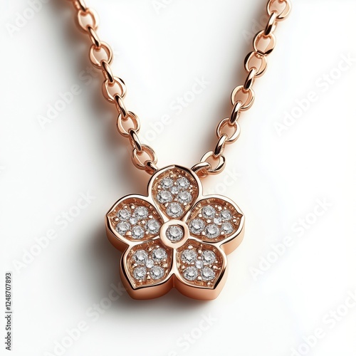 Elegant floral necklace with sparkling diamonds on a minimal background
