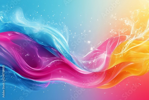 Colorful swirls of blue, pink, and yellow create a vibrant abstract design