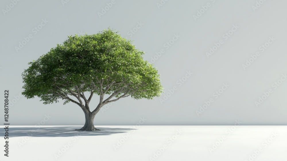Obraz premium A solitary green tree stands against a minimalistic background, symbolizing nature's beauty and tranquility.