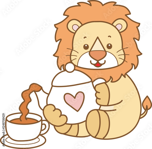 Cute Lion vector icon. Funny baby Lion animal series stock illustration. life of fluffy Lion designs.