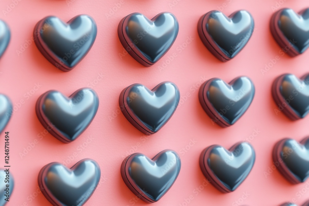 Fototapeta premium A cluster of brown chocolate hearts on a bright pink background, ideal for use in food-related or gift-themed projects