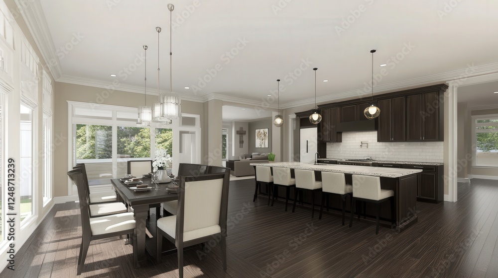 Fototapeta premium Stunning Open Concept Home Design with Elegant Dining and Kitchen