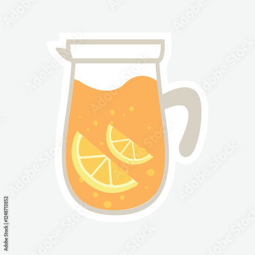 Lemonade Pitcher Sticker - Vector Art. Charming vector sticker of a lemonade pitcher with lemon slices. Great for summer themes, party decorations, and digital designs