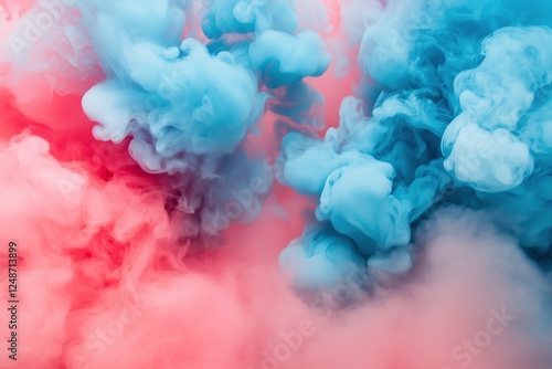 Colorful smoke swirling in blue and pink hues fills the atmosphere in a dynam...