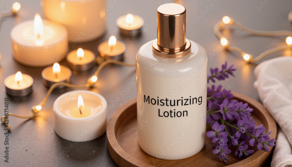 Elegant moisturizing lotion bottle in calming spa setting, relaxation Elegant moisturizing lotion bottle in calming spa setting, relaxation