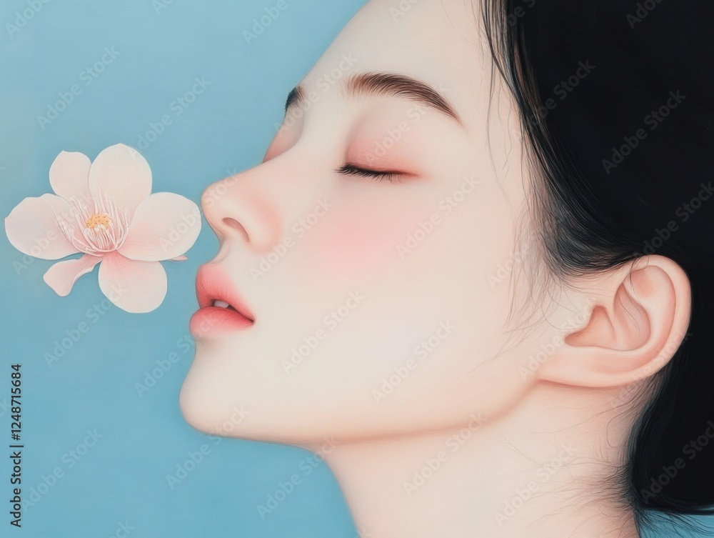 close-up of a serene woman with a flower close-up of a serene woman with a flower