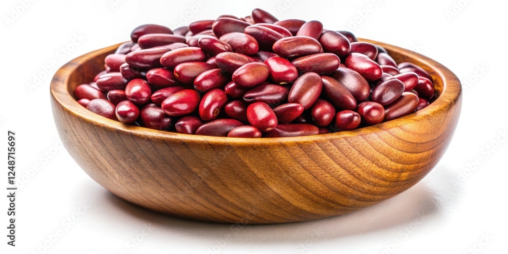 High-resolution photo of red beans in a rustic wooden bowl, isolated on white. Perfect for culinary or healthy eating visuals. High-resolution photo of red beans in a rustic wooden bowl, isolated on white. Perfect for culinary or healthy eating visuals.