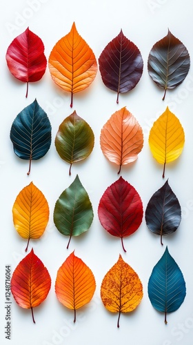 Colorful autumn leaves arranged in a beautiful display for seasonal decoration