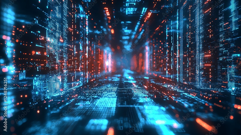 Neon light patterns forming modern data waves in a futuristic cyberspace design, perfect for digital themes Neon light patterns forming modern data waves in a futuristic cyberspace design, perfect for digital themes