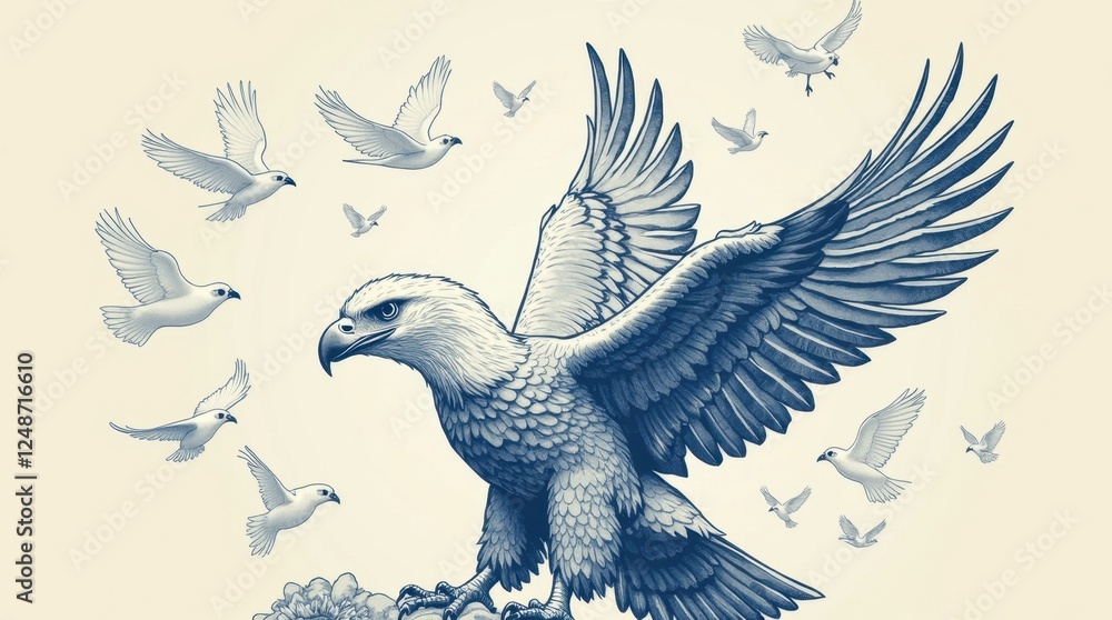 Fototapeta premium Majestic Eagle Print with White Birds