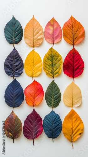 Beautiful arrangement of colorful autumn leaves on a white background