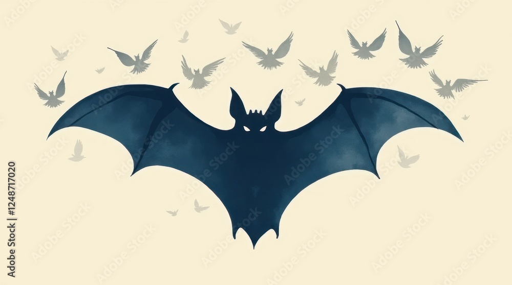 Naklejka premium Mysterious Bat Print with White Birds