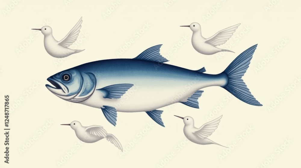 Obraz premium Serene Fish with White Birds