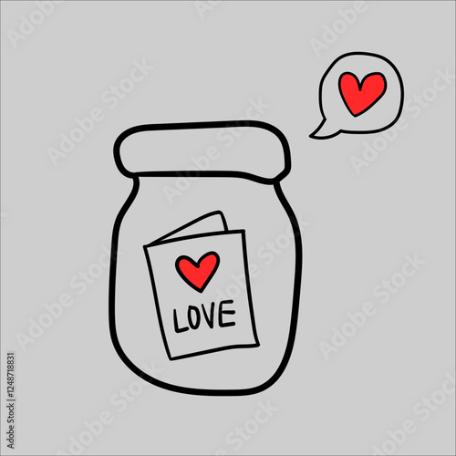 Love Letter In Jar Line Art Cartoon Vector Illustration