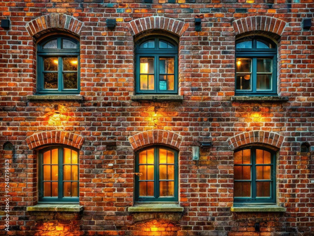 Fototapeta premium Mystical windows pierce a surreal brick wall, an eerie architectural fantasy.