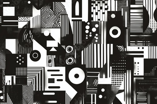 Abstract black and white geometric patterns create a striking visual experien...