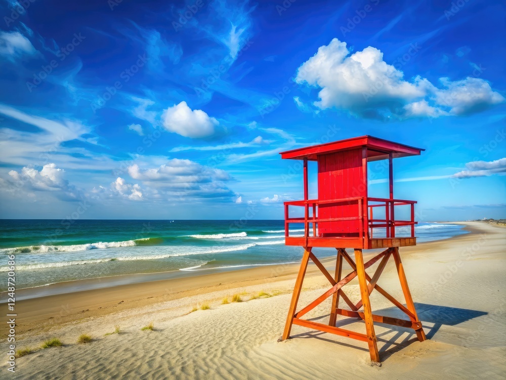 Ocracoke Island: Atlantic Ocean views from a coastal lifeguard stand.  Sun, sand, and surf.