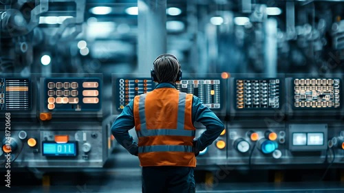 Technician conducting equipment checks in a power plant control room.